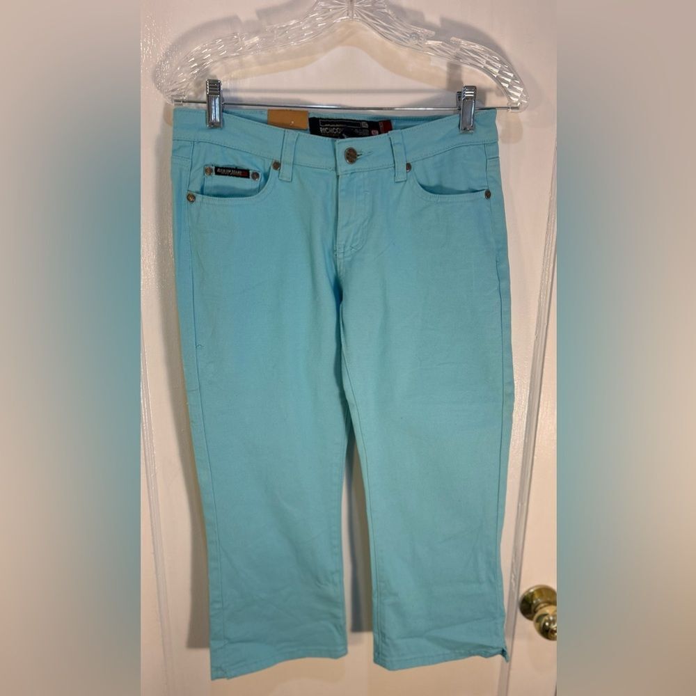 Richcow Robins Egg Blue W Embelish NWT Sz 9 Juniors Crop Pants Heavy Duty Denim